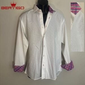 Bertigo Textured Contrast Long Sleeve Shirt 21" armpit to armpit 100% cotton